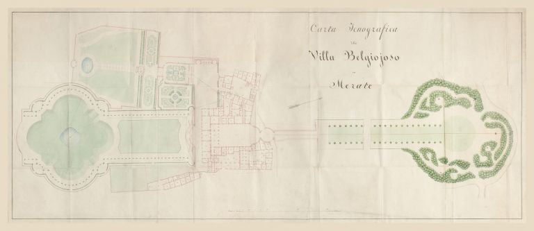 Carta iconografica della Villa Belgiojoso in Merate, seconda metà del ‘700, acquarello su carta