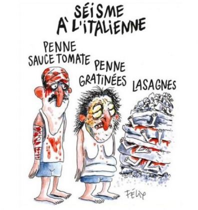 La prima vignetta di Charlie Hebdo sul terremoto del Centro Italia