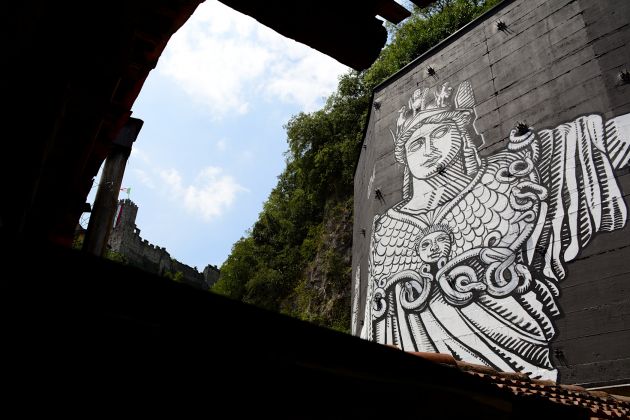 Minerva, il wallpainting di Ozmo aBreno, in Valle Camonica, realizzato nel 2015