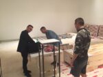 Michele D'Aurizio durante l'allestimento, Quadriennale di Roma, Palazzo delle Esposizioni (courtesy Comin and Partners)