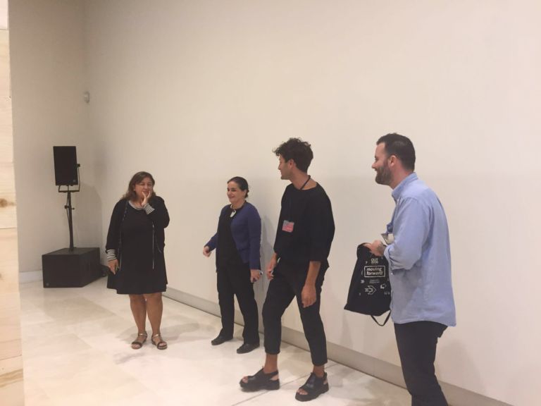 Simone Frangi durante l'allestimento, Quadriennale di Roma, Palazzo delle Esposizioni (courtesy Comin and Partners)