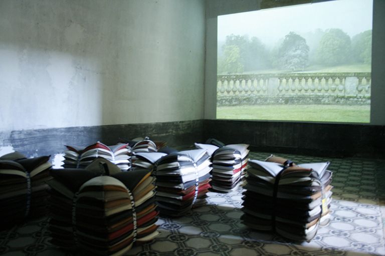 Cyprien Gaillard, Real Remnants of Fictive War V, 2004 – exhibition view at Fondazione SoutHeritage, Matera 2016