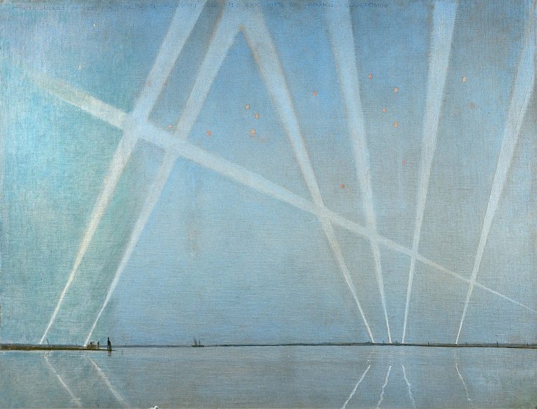 Giulio Aristide Sartorio, Attacco di Venezia del 5 febbraio 1918 alle ore 6.30 visto da Murano, olio su tela