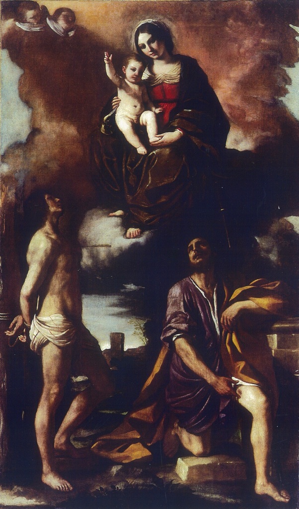 Guercino, Maria con il bambino in gloria e i santi Rocco e Sebastiano, 1630 ca. - Aleandri Arte Moderna, Roma