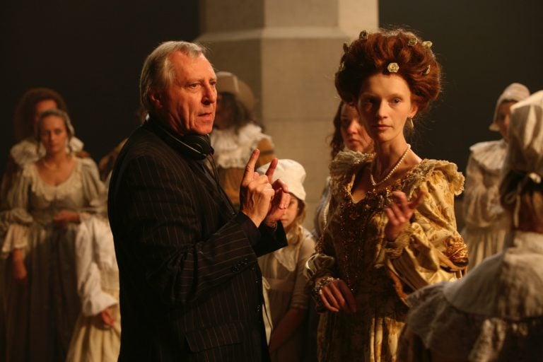 Peter Greenaway and Agata Buzek as Titia on the set NIGHTWATCHING