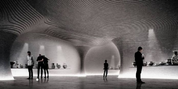 Un rendering dell'interno del futuro Museo Etrusco, progettato da Mario Cucinella