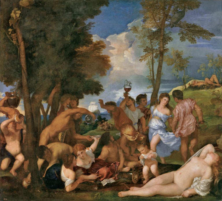 Tiziano Vecellio, Il baccanale degli Andrii, 1522-24 ca., Olio su tela, Madrid, Museo Nacional del Prado