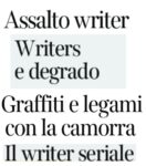 Alcuni titoli del Corriere della Sera (2016) con tema Writing e writer, dall’archivio online del Corriere della Sera