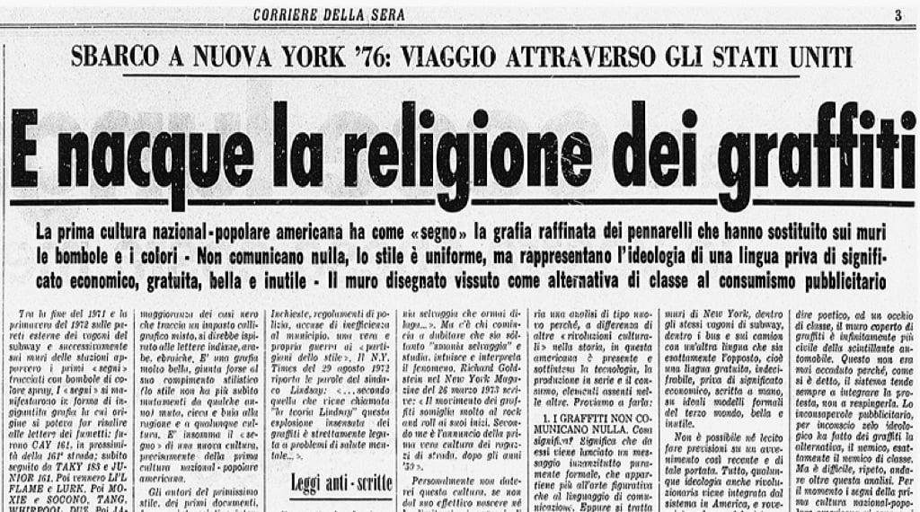 Goffredo Parise, E nacque la religione dei graffiti, dall’archivio online del Corriere della Sera, 7 aprile 1976