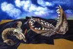 Renato Guttuso Bucranio, mandibola di pescecane e drappo nero contro il cielo, 1984