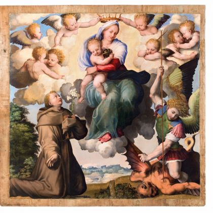 Severo Ierace, Madonna in gloria con i Santi Antonio da Padova e Michele Arcangelo, 1528 ca.