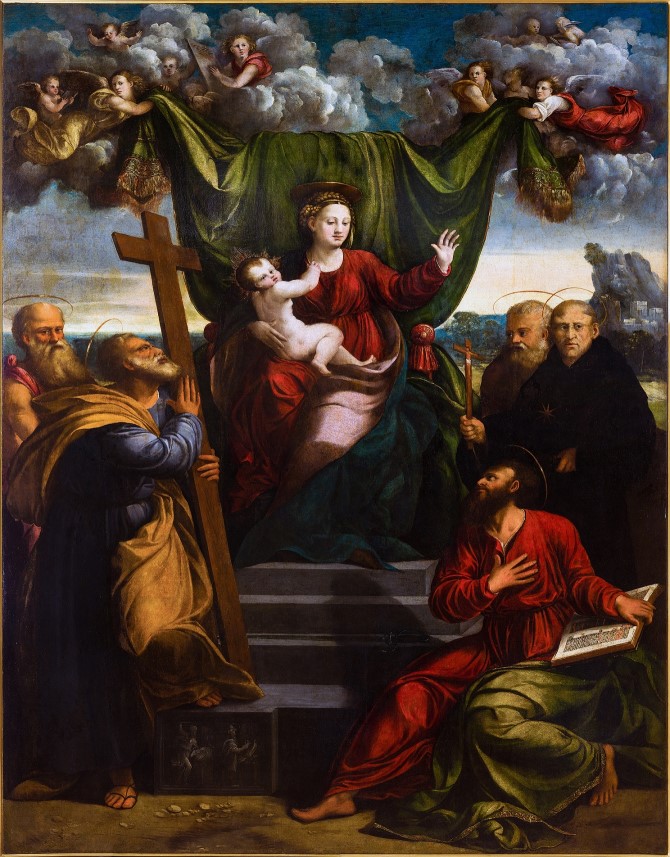 Giovanni Luteri detto Dosso Dossi (Ferrara, 1489 circa-1542) Battista Dossi (Ferrara, 1497 circa-1548) Madonna con il Bambino e Santi quarto decennio del xvi secolo