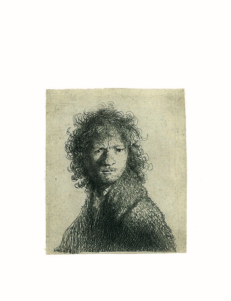 Rembrandt Harmenszoon van Rijn, Autoritratto dall’espressione corrucciata, 1630, Acquaforte, 69 x 59 mm, Zorn Museum, Mora