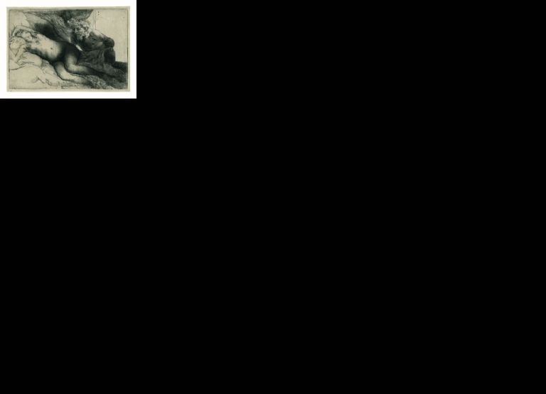 Rembrandt Harmenszoon van Rijn, Giove ed Antiope. Lastra grande, 1659, Acquaforte, bulino e puntasecca, 138 x 205 mm, Zorn Museum, Mora