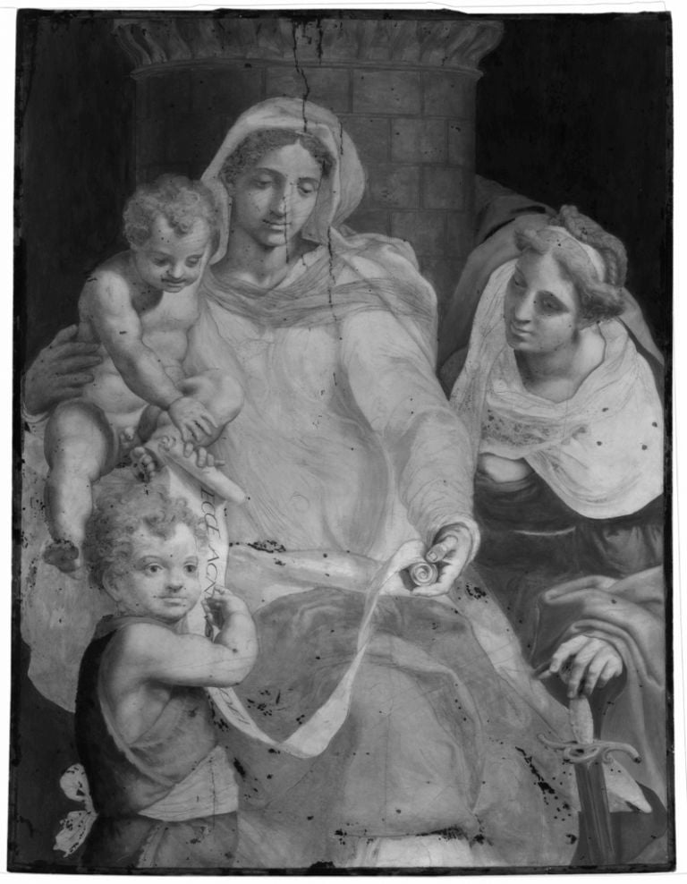 Riflettografia di Madonna con il Bambino, san Giovannino e santa Barbara di Daniele da Volterra