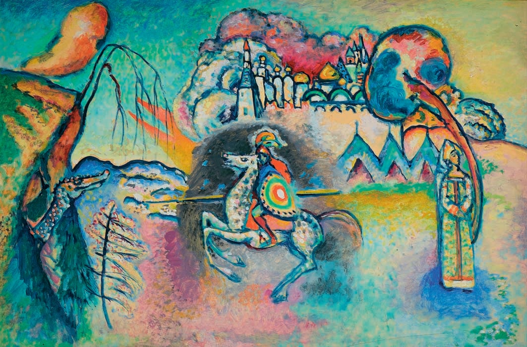 Vasilij Kandinskij, Il cavaliere (San Giorgio), 1914-15. Olio su cartoncino, cm 61 x 91, Mosca, Galleria Tret’jakov © State Tretyakov Gallery, Moscow, Russia