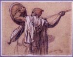 Anne-Louis Girodet de Roussy-Trioson, Arabo visto di spalle, rivolto a sinistra, mentre alza la sua lancia e il suo scudo, 31 x 41 cm, Parigi, collezione Prat