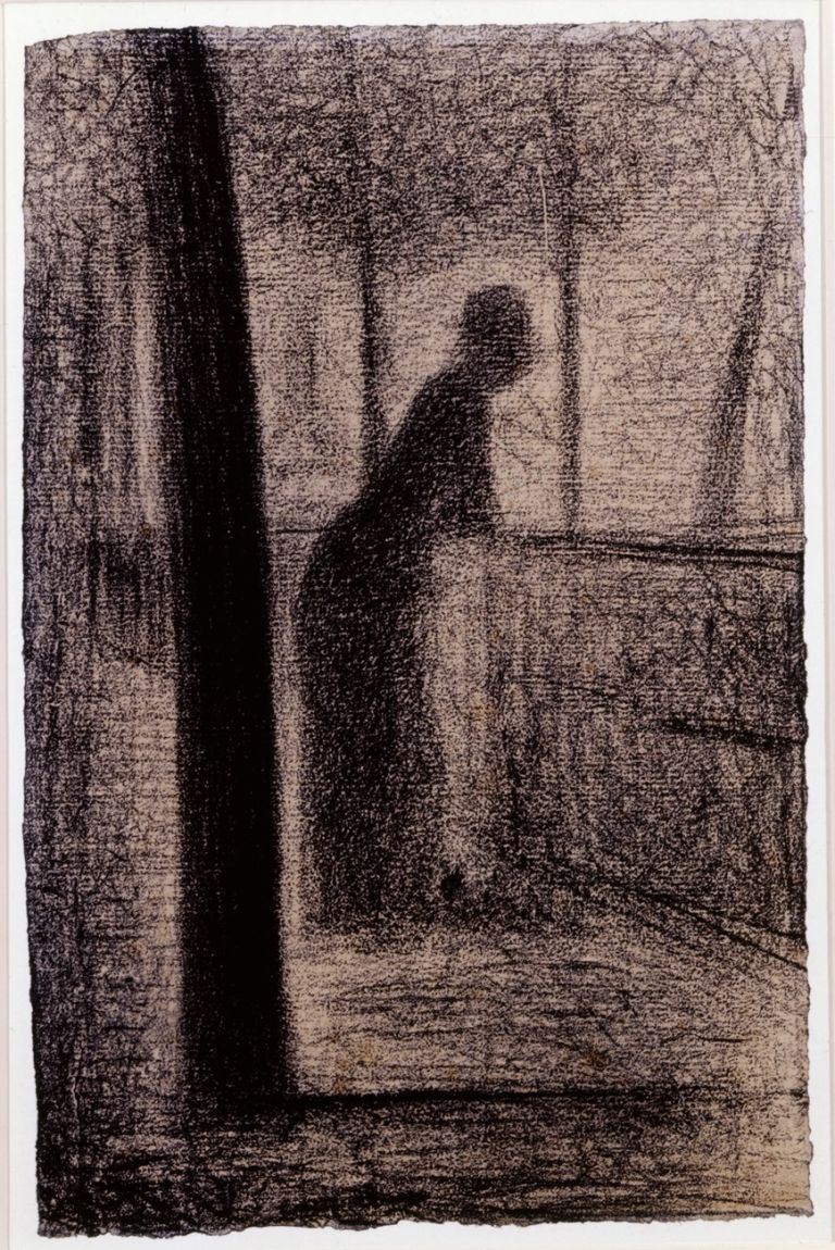 Georges Seurat, Donna appoggiata a un parapetto della Senna, 24,1 x 16 cm. Parigi, collezione Prat