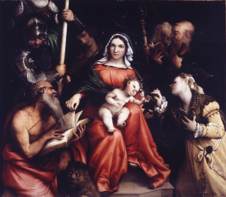 Lorenzo Lotto, Matrimonio Mistico di Santa Caterina di Alessandria, 1524, Olio su Tela