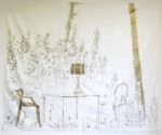 Stefano Arienti, Studi per Fra gli alberi, 2015, inchiostro oro su telo antipolvere, installazione composta da 4 teli 290 x 350 cm ciascuno, courtesy Fondazione Kartellmuseo