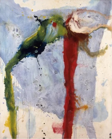 Motonaga Sadamasa, Work Green/Red 999, 1959. Oil and synthetic paint on canvas, 227 x 185 cm. Guggenheim Abu Dhabi