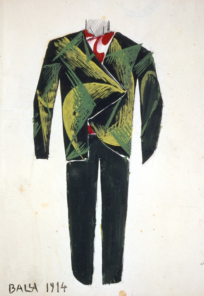 Giacomo Balla, bozzetto per vestito da uomo, 1914. Collezione Biagiotti-Cigna