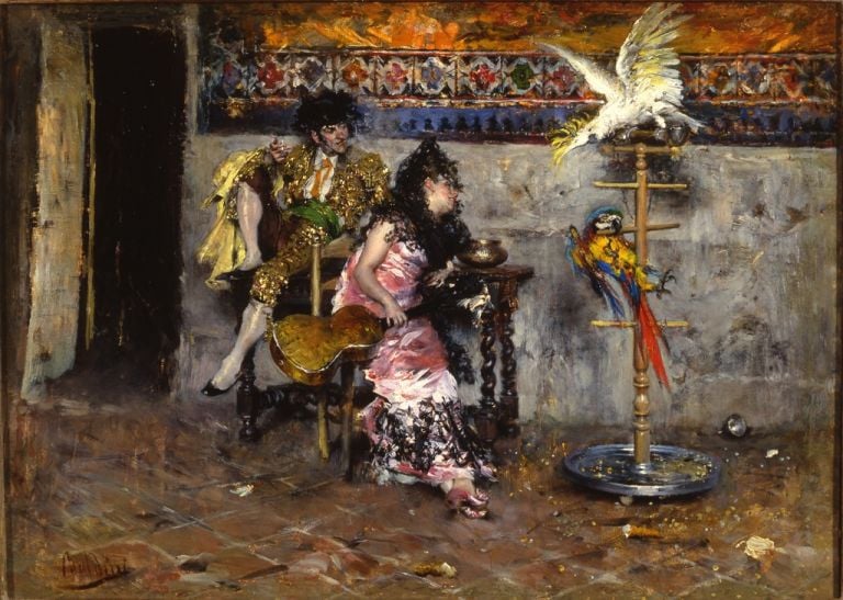 Giovanni Boldini, Coppia in abito spagnolo con due pappagalli, 1873 ca. Collezione d'arte Banca Carige