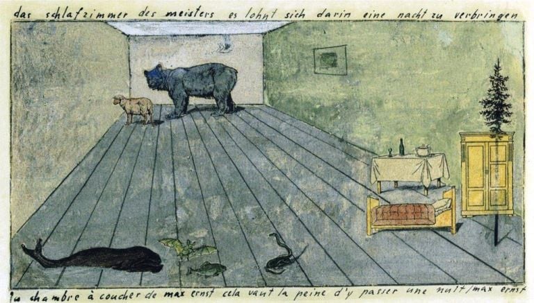 Max Ernst, La chambre à coucher de Max Ernst cela vaut la peine d’y passer une nuit, 1920. Courtesy Collection Werner Schindler, Zurigo