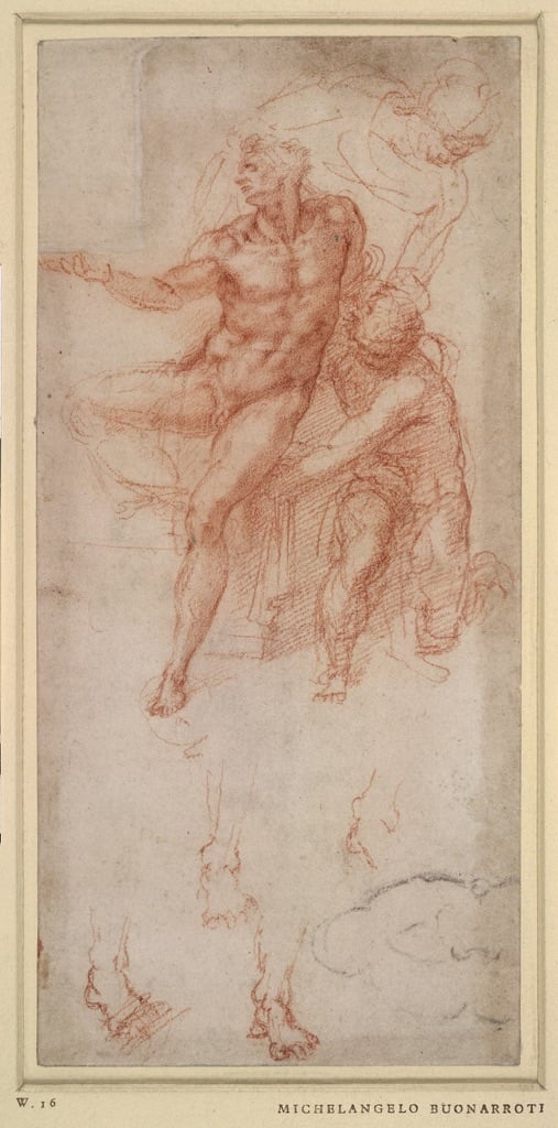 Michelangelo Buonarroti, Il miracolo di Lazaro (studio), c. 1516. Sanguigna su carta, 25 x 11,8 cm. © The Trustees of the British Museum. Courtesy National Gallery