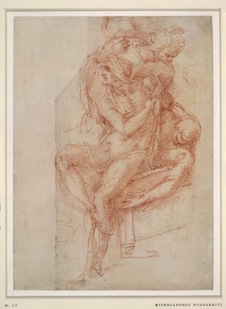 Michelangelo Buonarroti, Il miracolo di Lazaro (studio), c. 1516. Sanguigna su carta. © The Trustees of the British Museum. Courtesy National Gallery