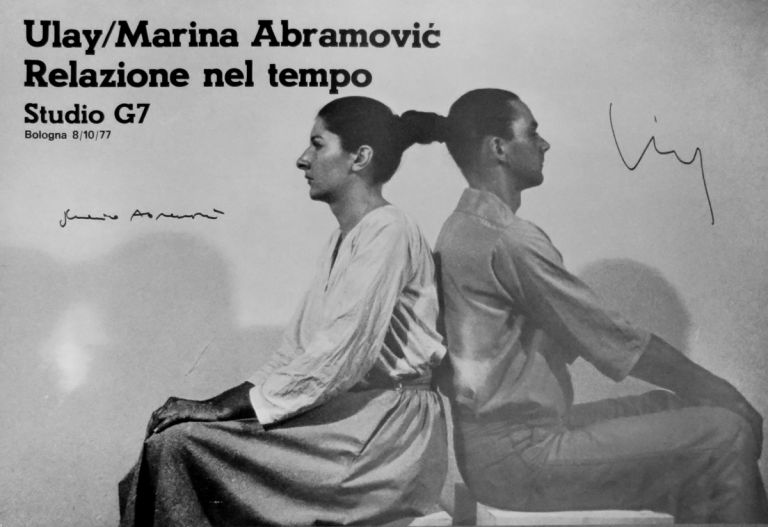 Relazione nel tempo, 1977, stampa offset, manifesto tratto dalla performance eseguita da Marina Abramović e Ulay il 7 ottobre 1977 alla Galleria Studio G7
