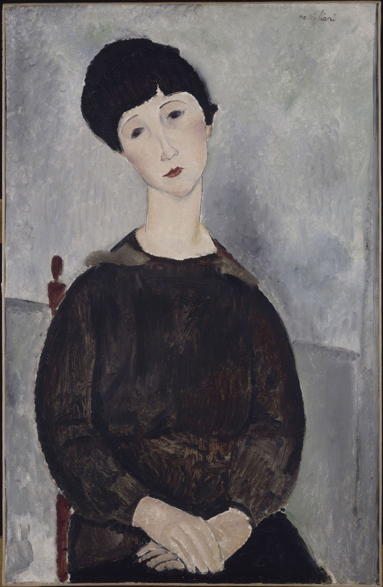 Amedeo Modigliani, Ragazza con capelli neri detta anche ragazza bruna seduta, 1918. Parigi, Museo Picasso