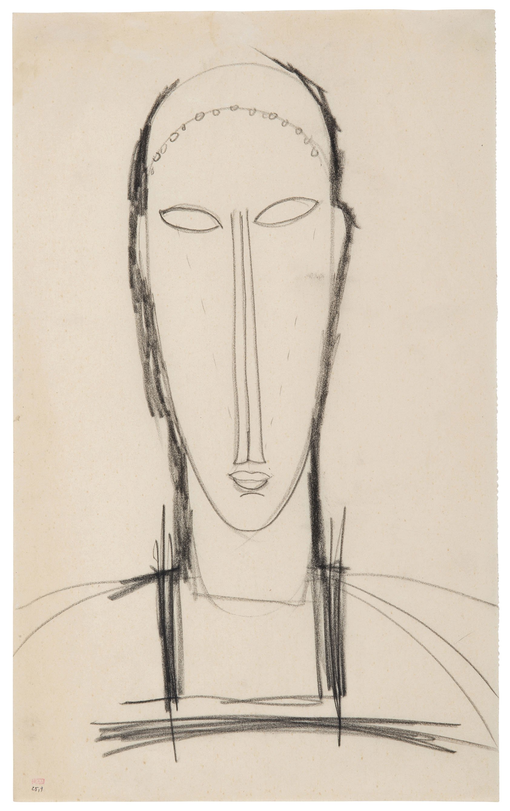 Amedeo Modigliani, Testa di fronte, 1912-14. Lugano, Collezione privata