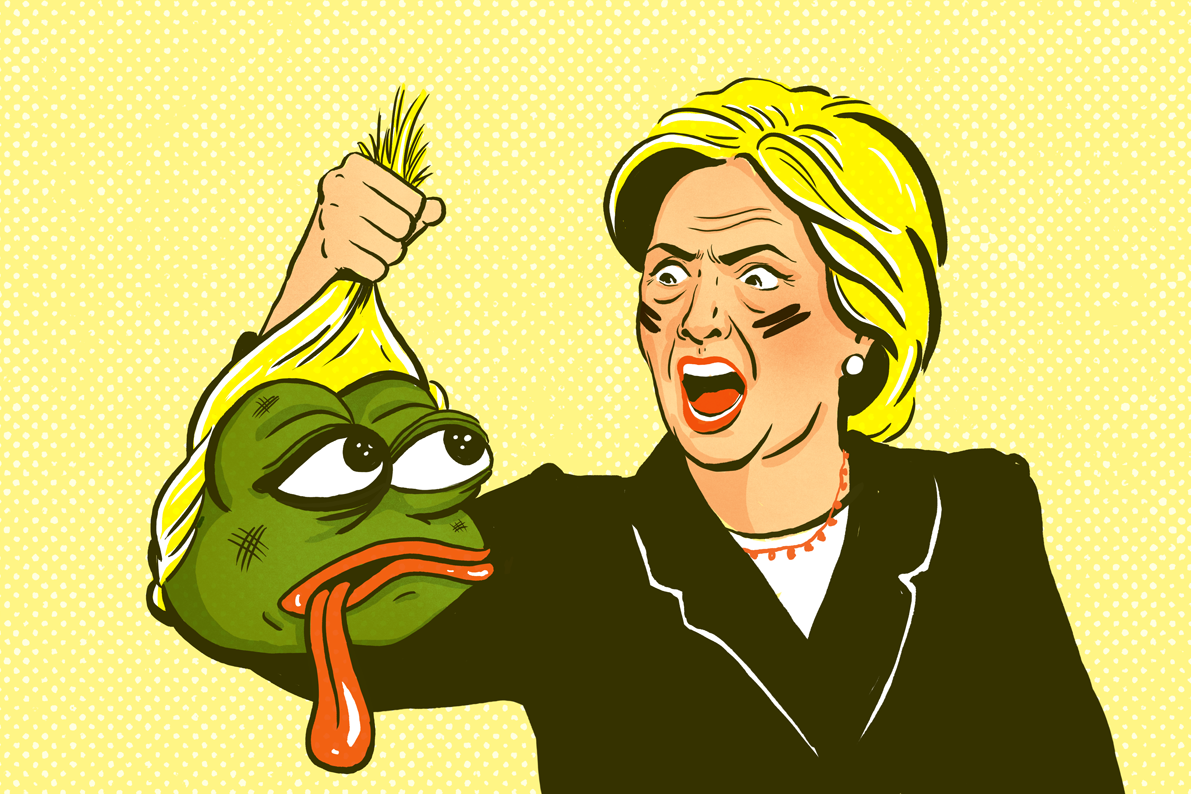 Hillary Clinton con lo scalpo di Pepe the Frog