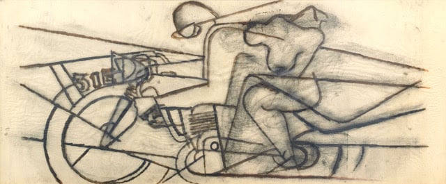 Ivo Pannaggi, Il ratto de’ Europa, 1936-68, spolvero matita su carta, 76x160,8 cm