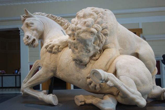 Lion Attacking a Horse from the Capitoline Museums, at the Getty Villa. Greek, 325–300 B.C., Restored in Rome in 1594. Photo © Charles Ray, 2013