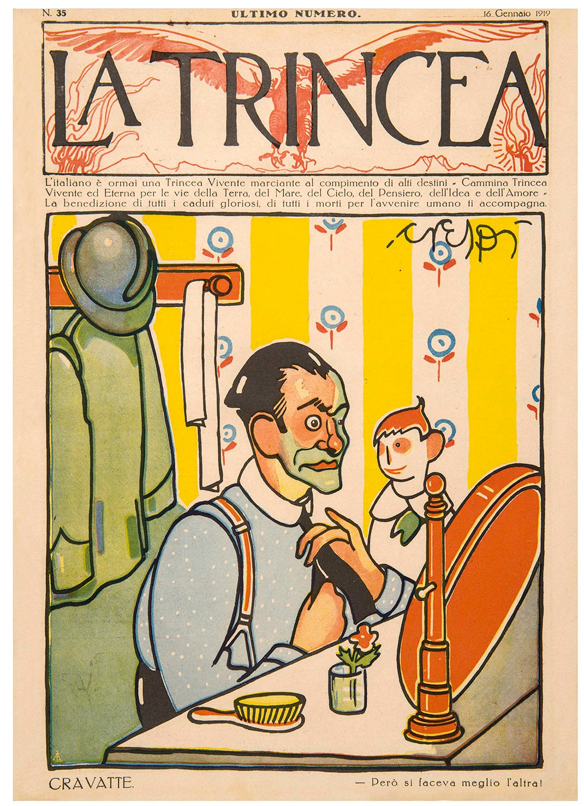 Luigi Daniele Crespi, Cravatte, copertina de “La Trincea” n. 35, 16 gennaio 1919