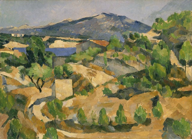 Paul Cézanne, Montagnes en Provence (Le Barrage de François Zola), 1879 ca., olio su carta applicato su tela, cm 53.5 x 72.4, National Museum of Wales, Cardiff