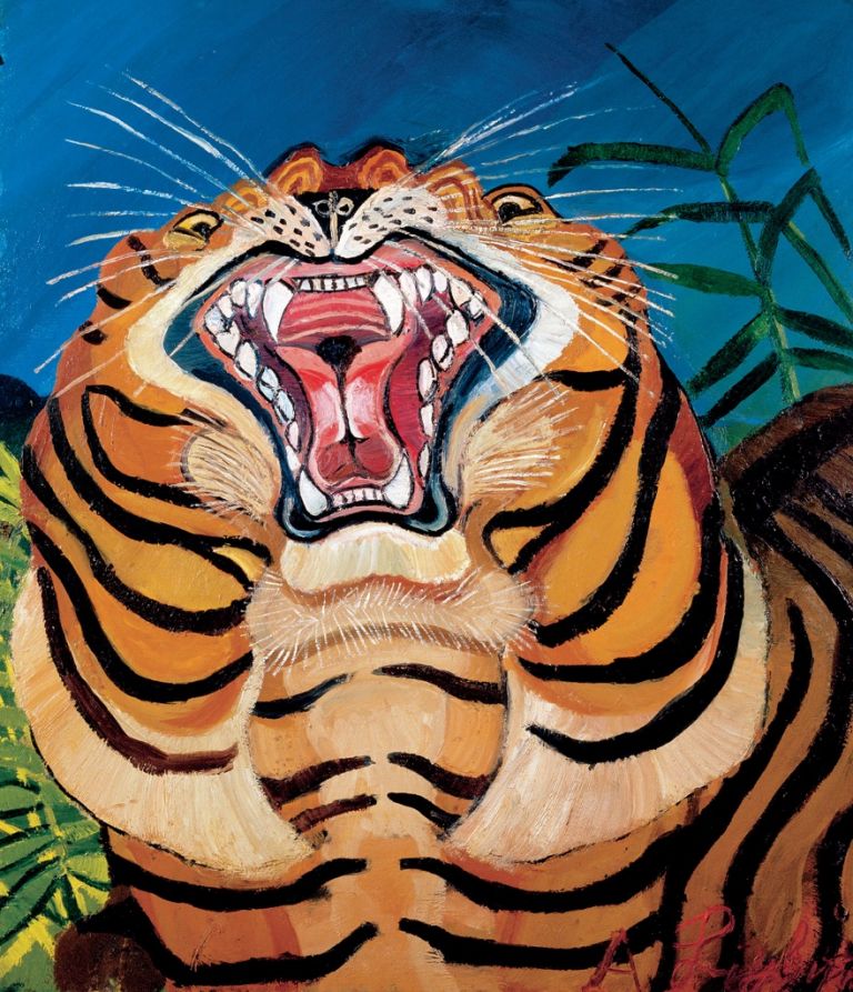 Antonio Ligabue, Testa di tigre, 1955 56, olio su tavola di faesite, 75x64 cm