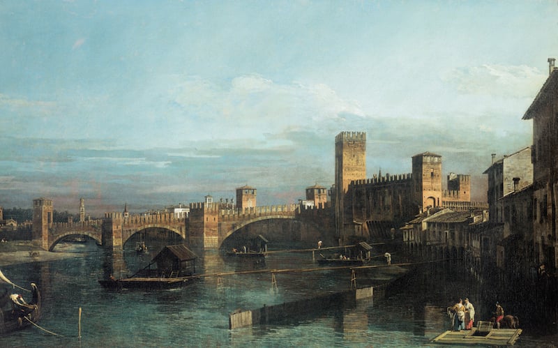 Bernardo Bellotto, Ponte di Castelvecchio a Verona, olio su tela, 1740. Fondazione Cassa di Risparmio di Verona Vicenza Belluno e Ancona