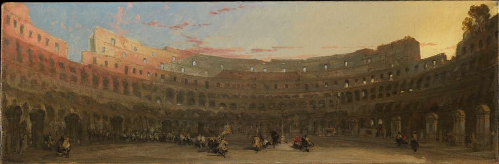 David Roberts, Interno del Colosseo al tramonto con personaggi, anni ‘50 del XIX secolo. Roma, Collezione Apolloni