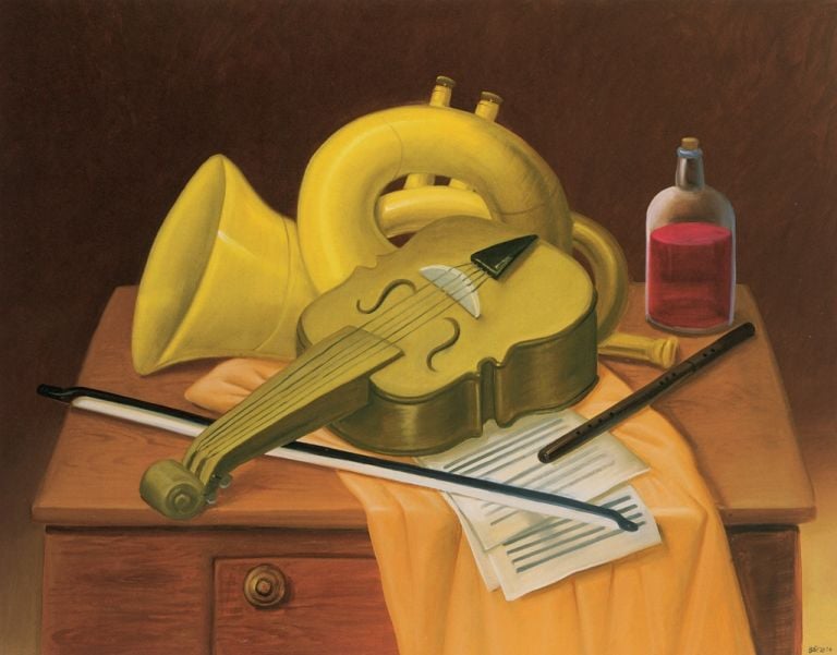 Fernando Botero, Natura morta con strumenti musicali, 2004