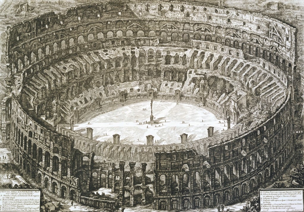 Giovanni Battista Piranesi, Veduta a volo d’uccello del Colosseo, 1776. Roma, Fondazione Besso