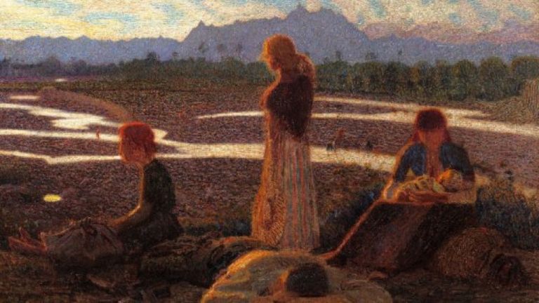 Giuseppe Pellizza da Volpedo, Membra stanche o Famiglia di emigranti, 1905 06 ca., olio su tela. Fondazione F.C. per l’Arte