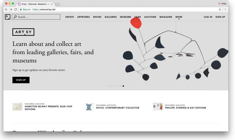 La homepage di Artsy.net