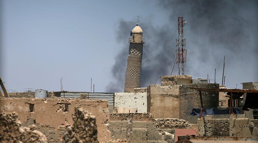 La moschea Al-Nuri di Mosul dopo lo scoppio delle mine di Daesh