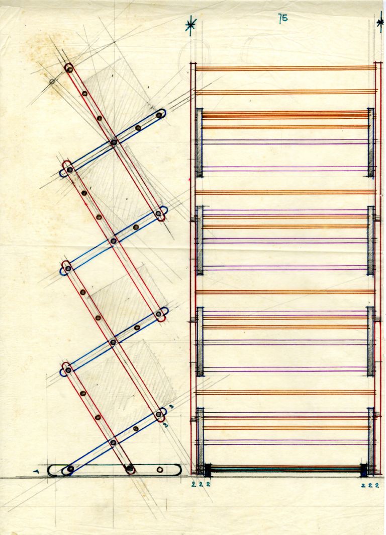 Schizzo di Vico Magistretti, libreria Bath, sistema Broomstick, prod. Alias, 1979 © Fondazione studio museo Vico Magistretti