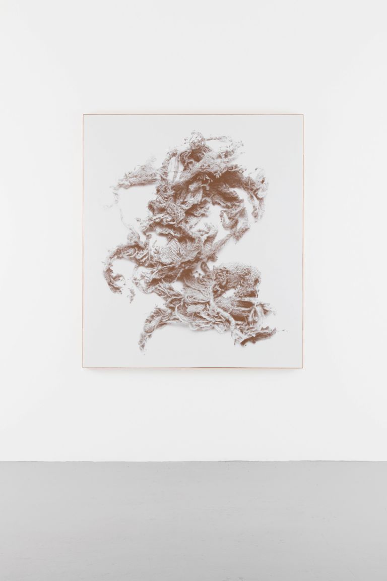 N. Dash, Untitled, 2017, Silkscreen ink, adobe, jute, wood support, photo Jean Vong, Courtesy the artist, Casey Kaplan Gallery, New York, and Mehdi Chouakri, Berlin