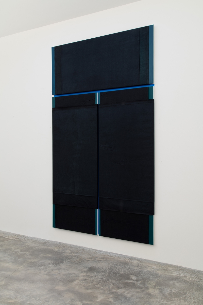 N. Dash, Untitled, 2017, oil, pigment, acrylic, linen, painters tape, wood support, photo Jean Vong, Courtesy the artist, Casey Kaplan Gallery, New York, and Mehdi Chouakri, Berlin