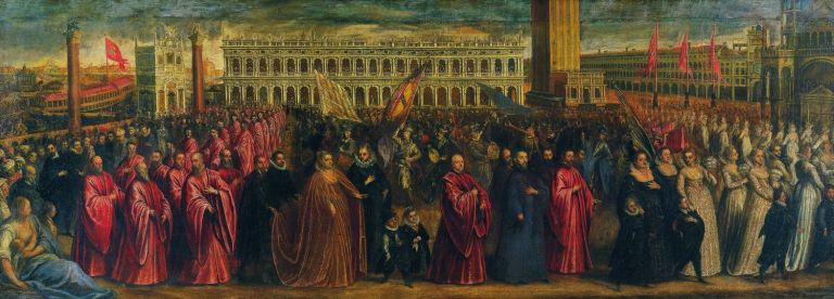 Andrea Michieli detto Vicentino, Processione in piazza San Marco con il corteo della dogaressa Morosini Grimani, post 1597. Calvagese della Riviera (BS), Fondazione Luciano Sorlini